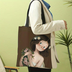 Cartoon Girl Pattern Shoulder Bag Lightweight Shopper Bag