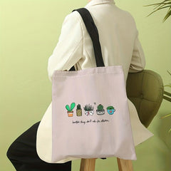Cactus Print Canvas Tote Bag Large Capacity Reusable Shoulder Bag
