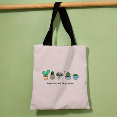 Cactus Print Canvas Tote Bag Large Capacity Reusable Shoulder Bag