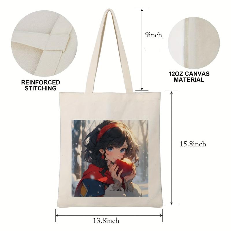 Cartoon Girl Print Canvas Shopping Bag Large Capacity Anime Shoulder Bag