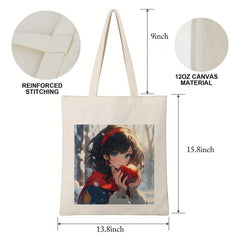 Cartoon Girl Print Canvas Shopping Bag Large Capacity Anime Shoulder Bag