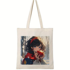 Cartoon Girl Print Canvas Shopping Bag Large Capacity Anime Shoulder Bag