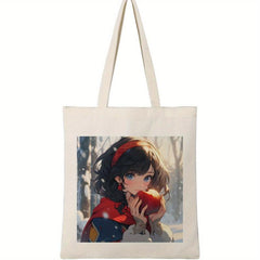 Cartoon Girl Print Canvas Shopping Bag Large Capacity Anime Shoulder Bag