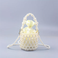 Faux Pearl Basket Bead Handbag Drawstring Bag for Shopping