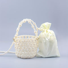 Faux Pearl Basket Bead Handbag Drawstring Bag for Shopping