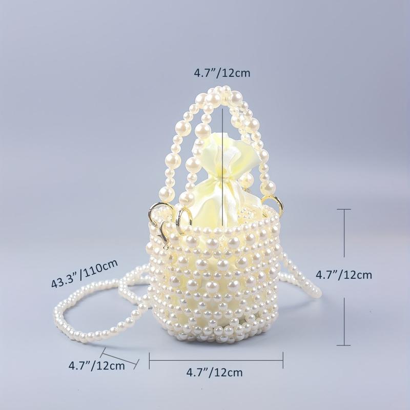 Faux Pearl Basket Bead Handbag Drawstring Bag for Shopping