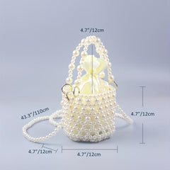 Faux Pearl Basket Bead Handbag Drawstring Bag for Shopping