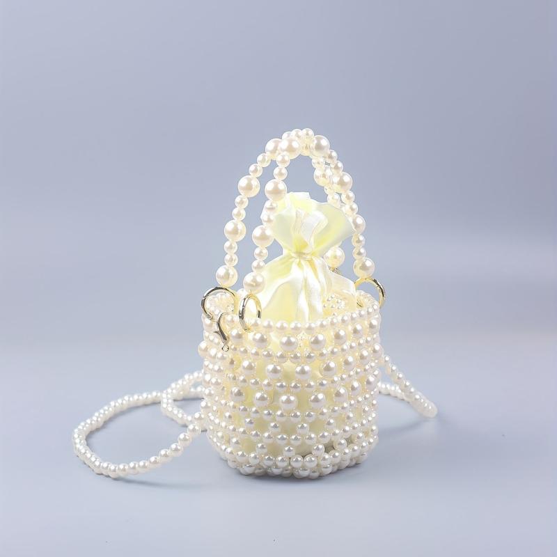 Faux Pearl Basket Bead Handbag Drawstring Bag for Shopping