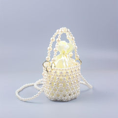Faux Pearl Basket Bead Handbag Drawstring Bag for Shopping