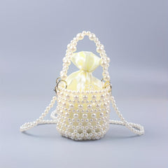 Faux Pearl Basket Bead Handbag Drawstring Bag for Shopping