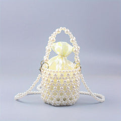 Faux Pearl Basket Bead Handbag Drawstring Bag for Shopping