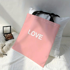 Pink Love Letters Canvas Tote Bag for Travel & Work
