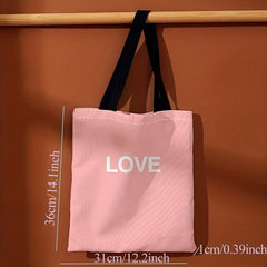 Pink Love Letters Canvas Tote Bag for Travel & Work
