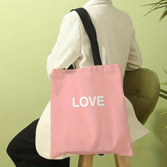 Pink Love Letters Canvas Tote Bag for Travel & Work