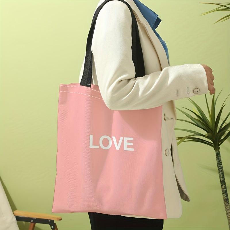 Pink Love Letters Canvas Tote Bag for Travel & Work