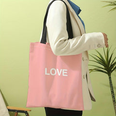 Pink Love Letters Canvas Tote Bag for Travel & Work