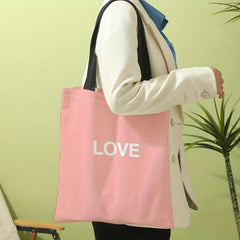 Pink Love Letters Canvas Tote Bag for Travel & Work
