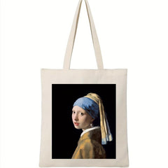 Girl With A Pearl Earring Pattern Canvas Bag Lightweight Shopper Bag