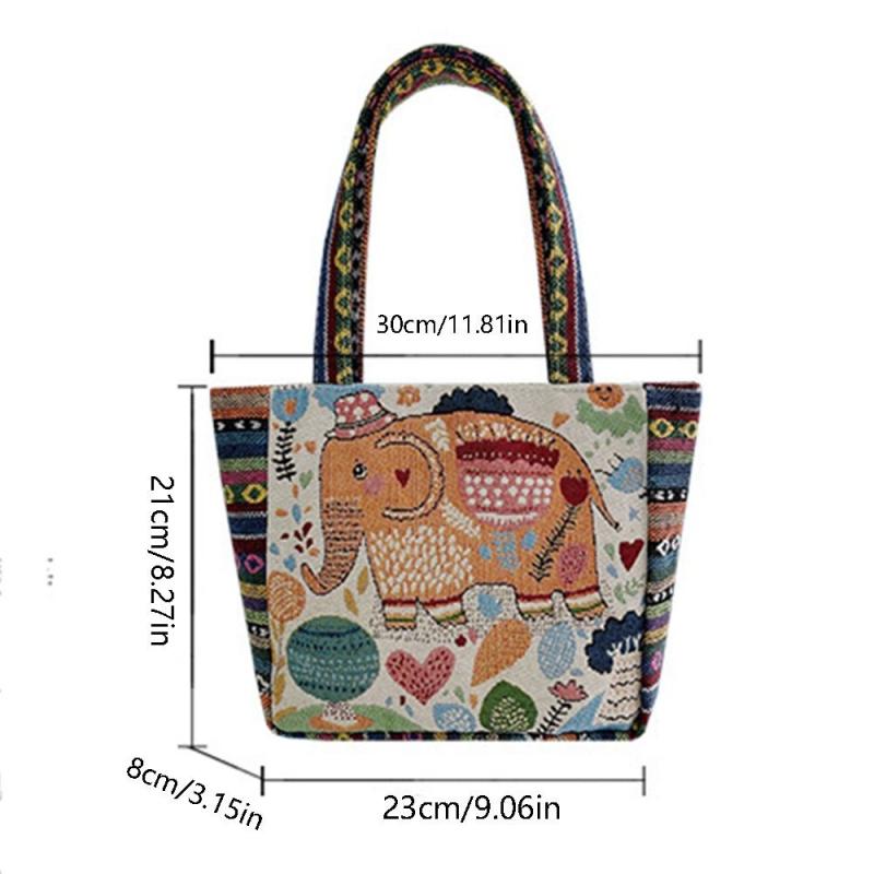 Vintage Animals Pattern Shoulder Bag Ethnic Embroidery Storage Bag