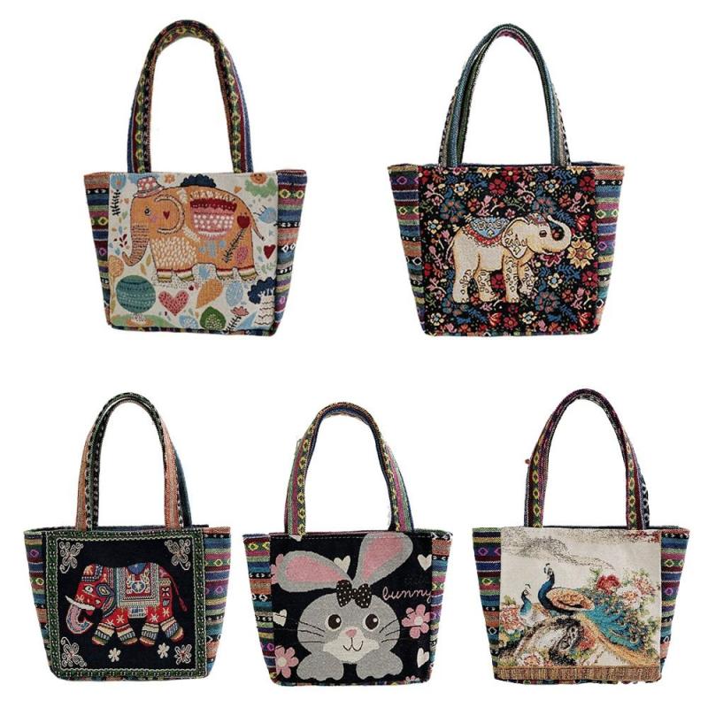 Vintage Animals Pattern Shoulder Bag Ethnic Embroidery Storage Bag