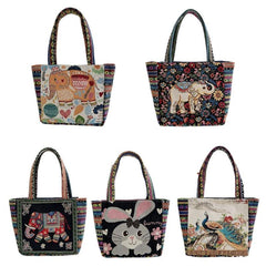 Vintage Animals Pattern Shoulder Bag Ethnic Embroidery Storage Bag