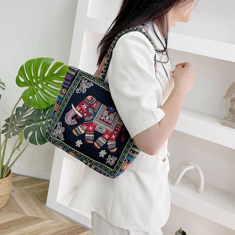 Vintage Animals Pattern Shoulder Bag Ethnic Embroidery Storage Bag