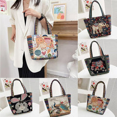 Vintage Animals Pattern Shoulder Bag Ethnic Embroidery Storage Bag