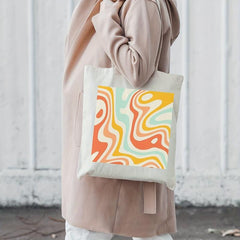 Abstract Pattern Canvas Shoulder Bag Lightweight Shopper Storage Bag