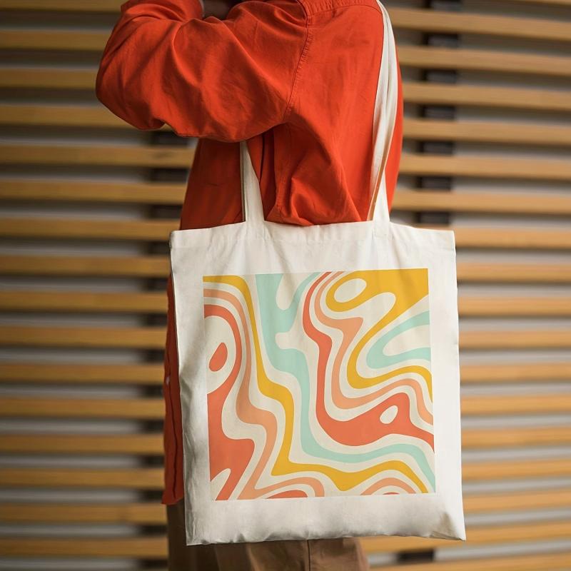 Abstract Pattern Canvas Shoulder Bag Lightweight Shopper Storage Bag