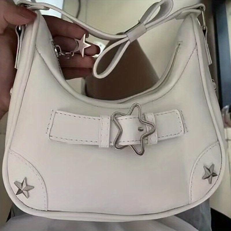 Y2K Denim Underarm Bag Star Decor Crescent Shoulder Purse
