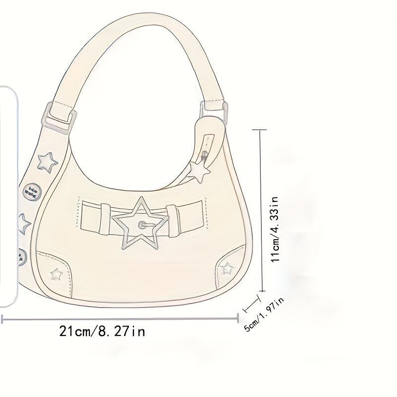 Y2K Denim Underarm Bag Star Decor Crescent Shoulder Purse