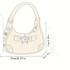 Y2K Denim Underarm Bag Star Decor Crescent Shoulder Purse