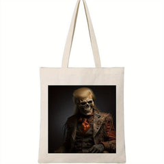 Fashionable Skull Pattern Canvas Shoulder Bag Halloween Storage Bag