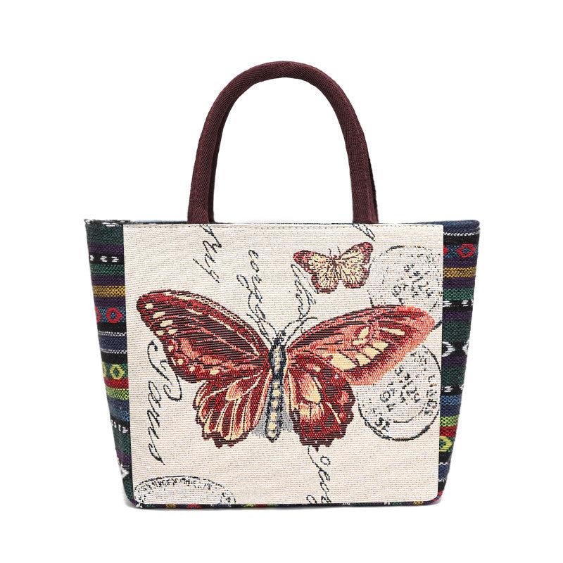Vintage Print Handbag Casual Purse Zipper Stylish Bag Fixed Straps