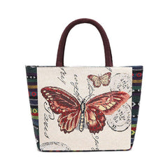 Vintage Print Handbag Casual Purse Zipper Stylish Bag Fixed Straps