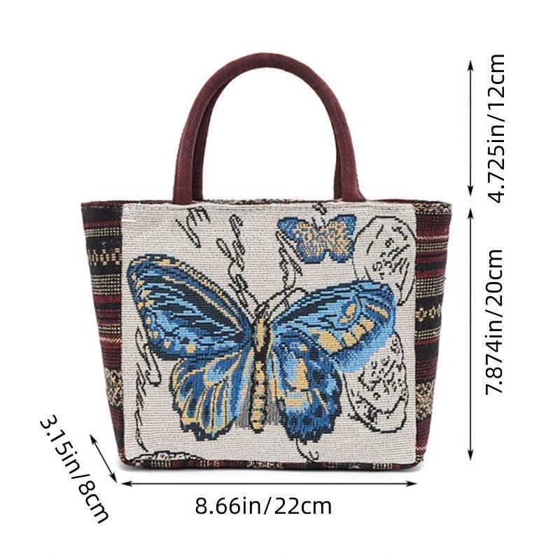 Vintage Print Handbag Casual Purse Zipper Stylish Bag Fixed Straps