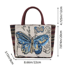 Vintage Print Handbag Casual Purse Zipper Stylish Bag Fixed Straps
