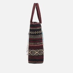 Vintage Print Handbag Casual Purse Zipper Stylish Bag Fixed Straps