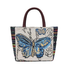 Vintage Print Handbag Casual Purse Zipper Stylish Bag Fixed Straps