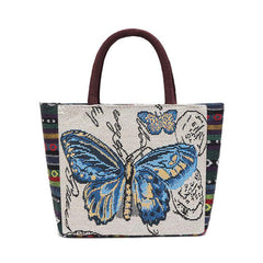 Vintage Print Handbag Casual Purse Zipper Stylish Bag Fixed Straps