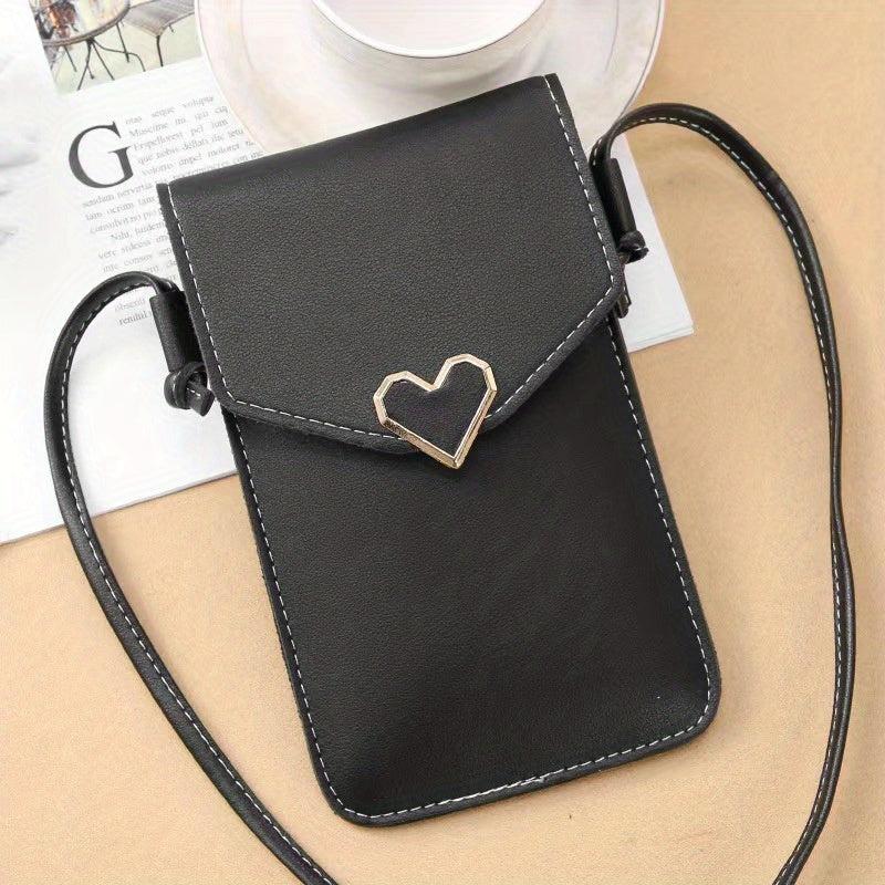 Heart Decor Crossbody Bag with Touch Screen Phone Wallet