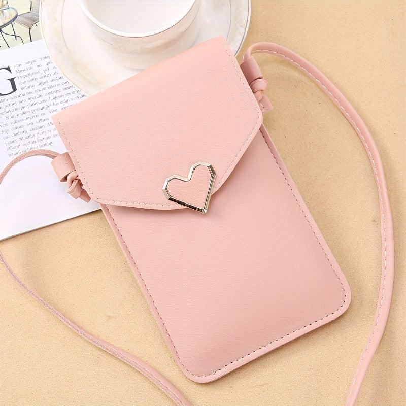 Heart Decor Crossbody Bag with Touch Screen Phone Wallet