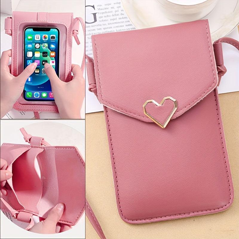 Heart Decor Crossbody Bag with Touch Screen Phone Wallet