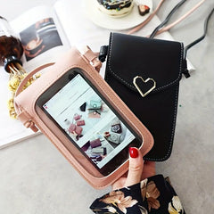 Heart Decor Crossbody Bag with Touch Screen Phone Wallet