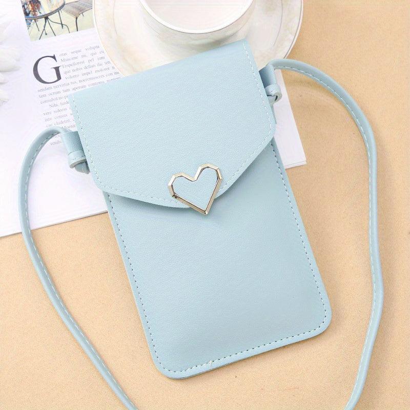 Heart Decor Crossbody Bag with Touch Screen Phone Wallet