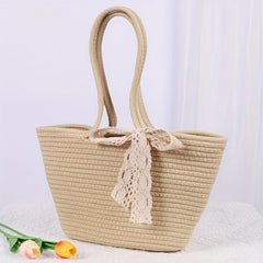 Straw Satchel Bag All Match Travel Beach Handbag
