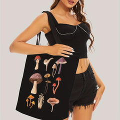 Mushroom Pattern Canvas Shoulder Bag Large Handbag