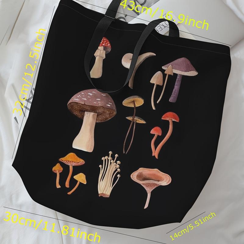Mushroom Pattern Canvas Shoulder Bag Large Handbag