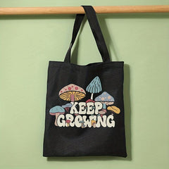 Mushroom Print Canvas Tote Bag Travel Beach Bag