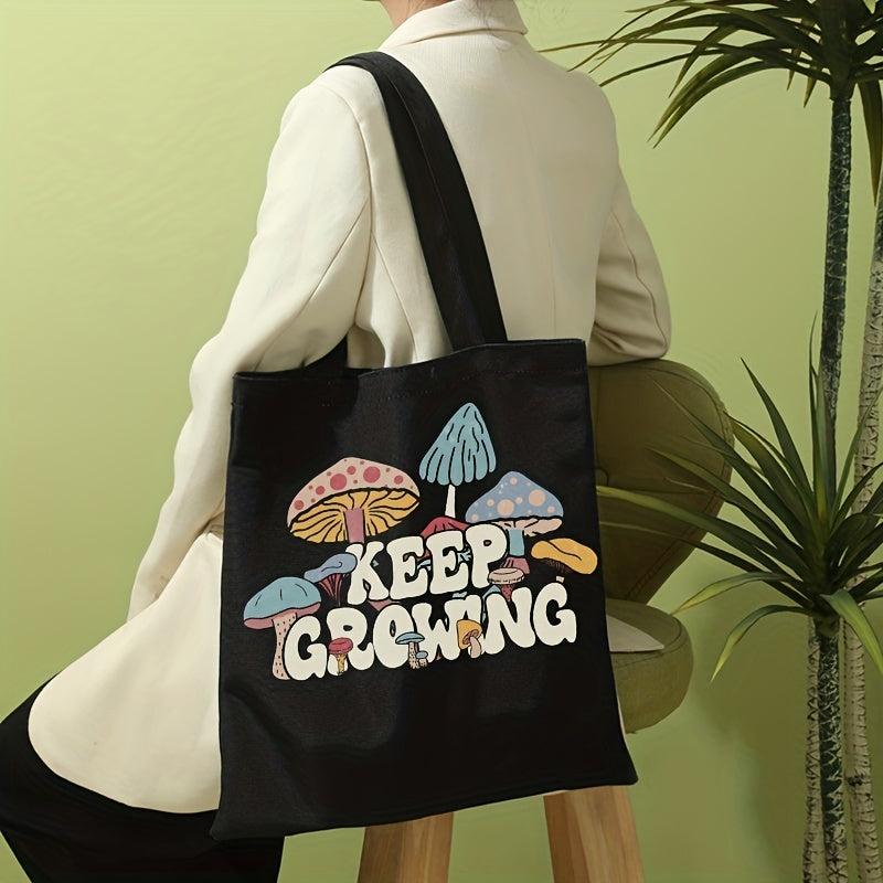 Mushroom Print Canvas Tote Bag Travel Beach Bag
